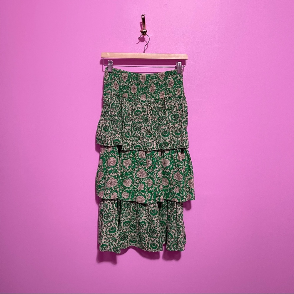 House of Harlow 1960 Tiered Floral Smocked Midi‎ Skirt Women’s Medium - Picture 3 of 10